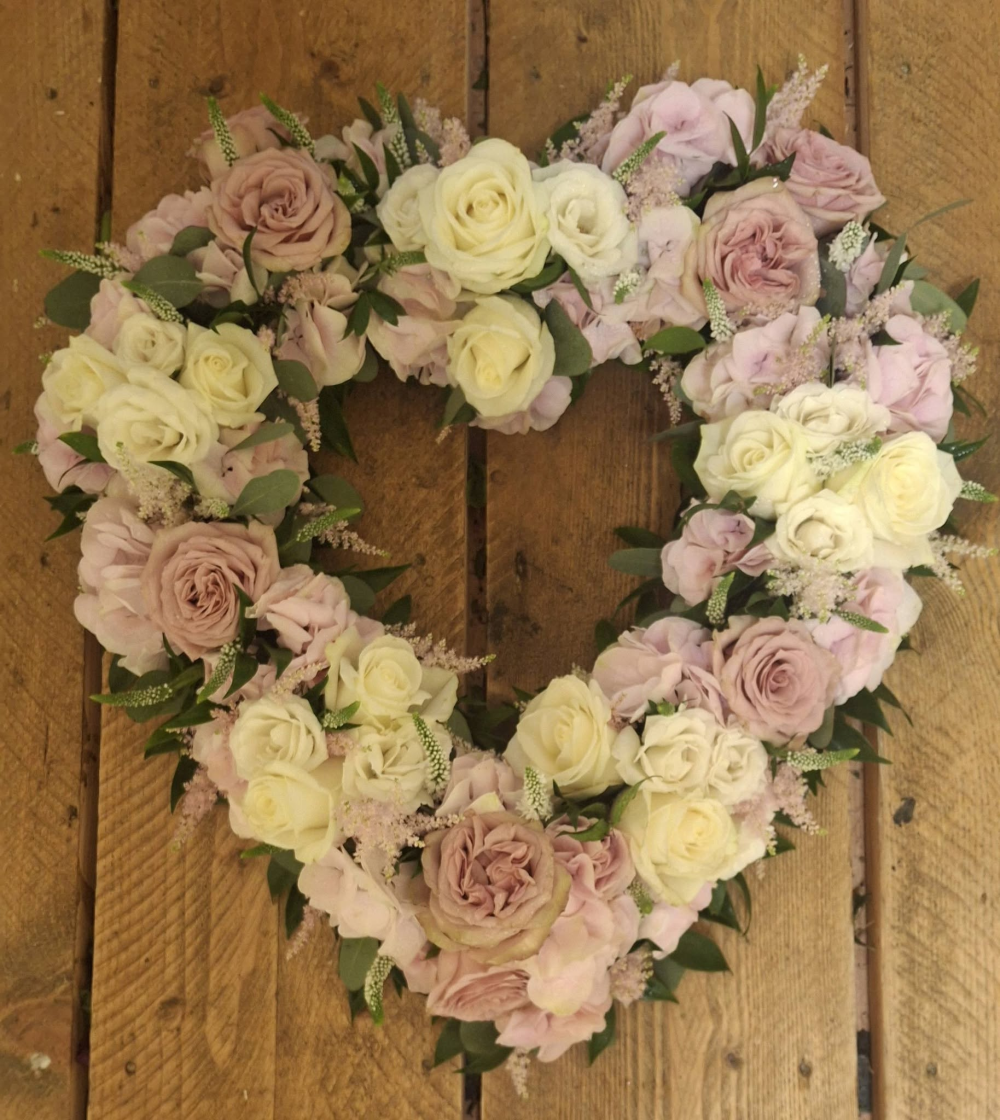 Pink & White Rose Open Heart